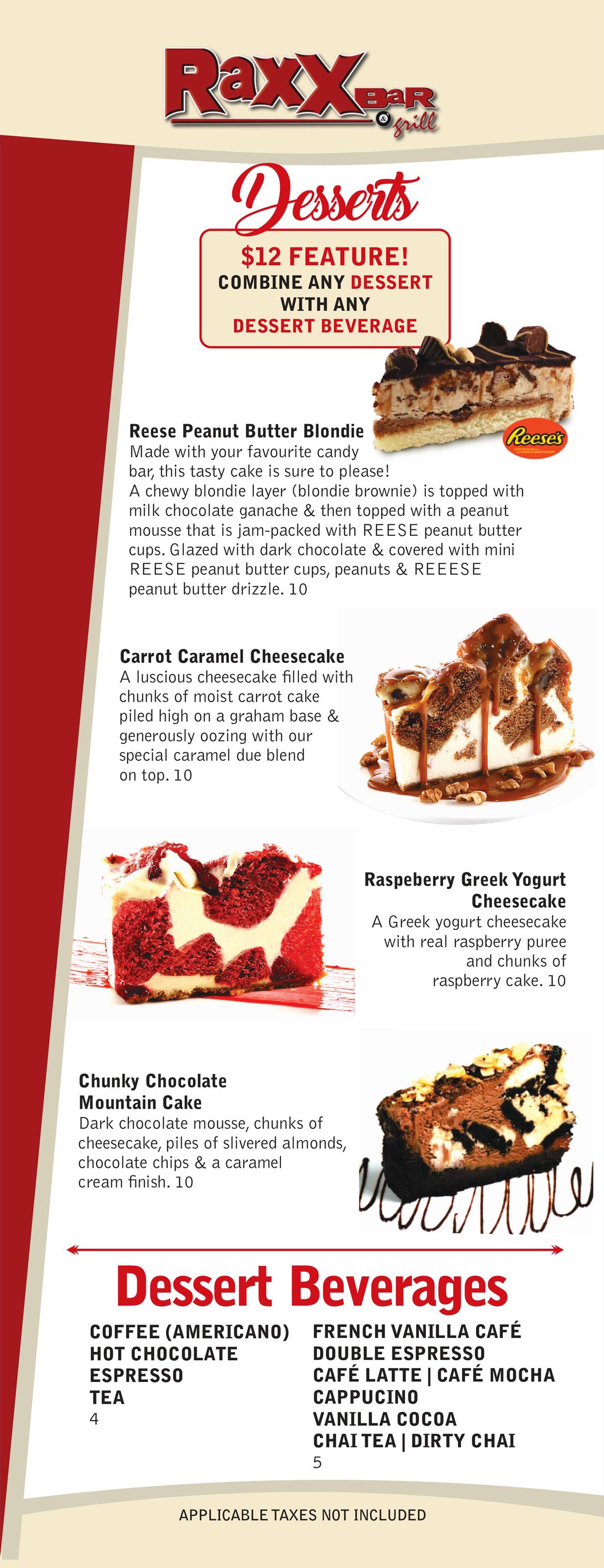 Raxx Bar and Grill Menu