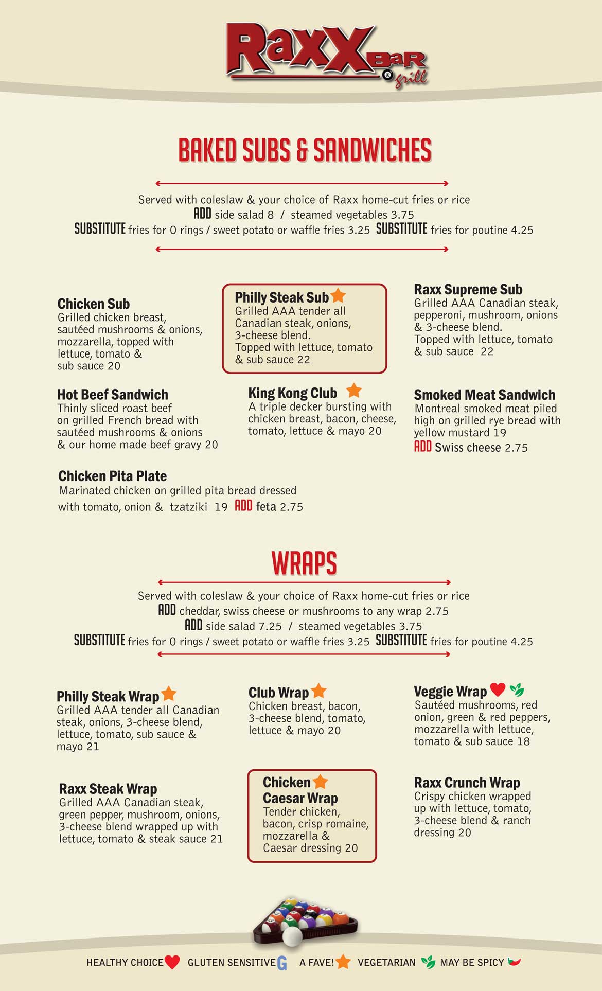 Raxx Bar and Grill Menu